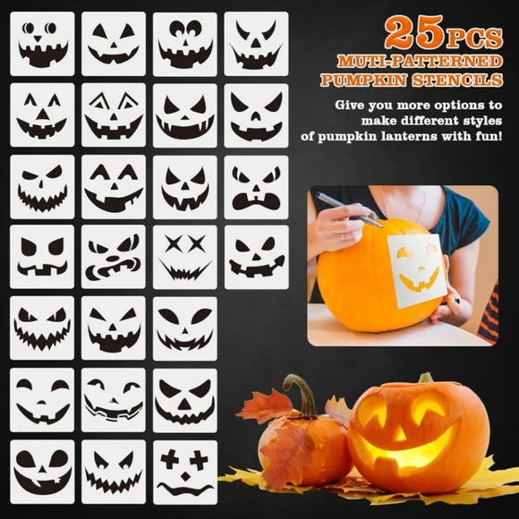 Halloween-Decorations Pumpkin Carving Kit Set with Stencils and Storage Bag - Picture 4 of 7